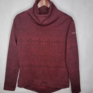 Columbia Sweater Season Burnt Red Patterned Long Sleeve Pullover Cowl Neck Ski